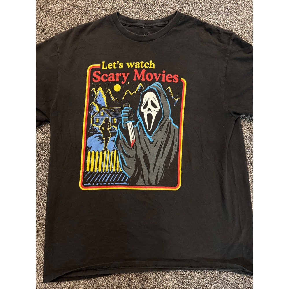 Ghostface Scream Lets Watch Scary Movies Black T-Shirt Mens Large Horror Movie